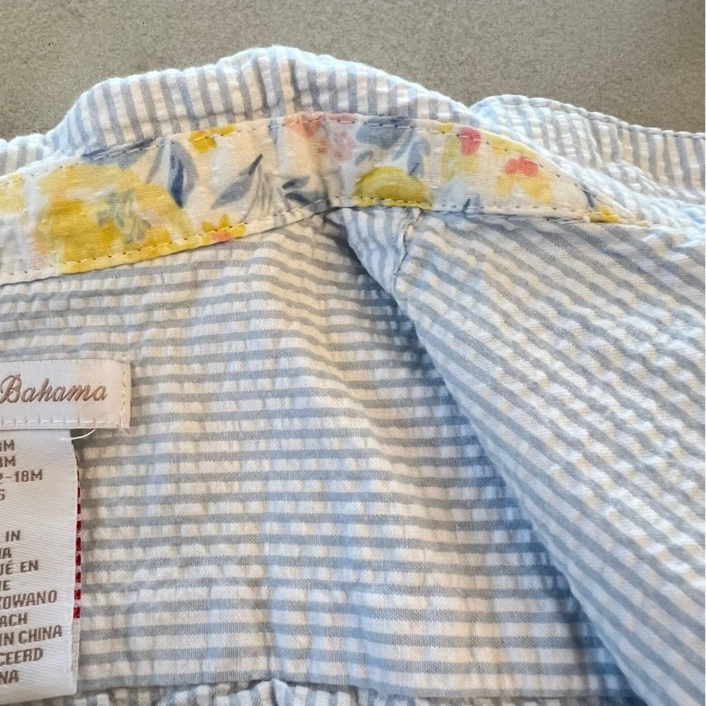 TOMMY BAHAMA Baby 2pc Summer Outfit, Seersucker Shirt‎ w/ Yellow Shorts, 18m